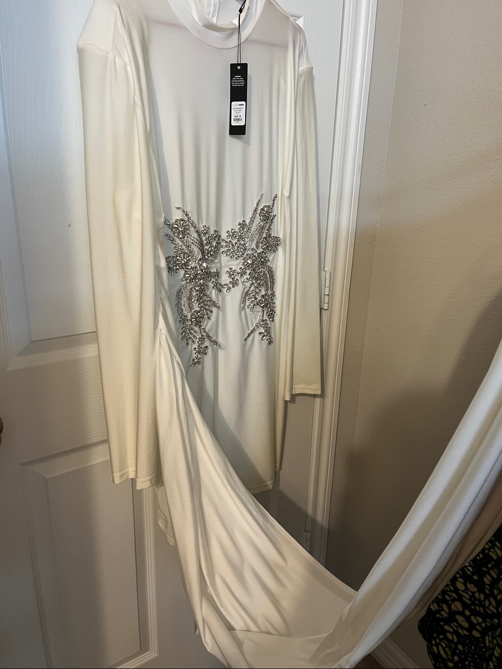 Fashion Nova Cream Mini Dress with Silver Embellished Front - Picture 4 of 5